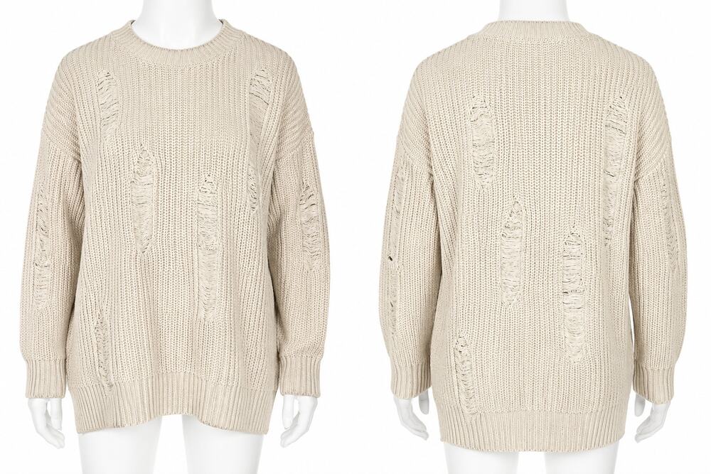 Altar'd State Womens Small Distressed Chunky Knit Sweater Cream Boho NWT